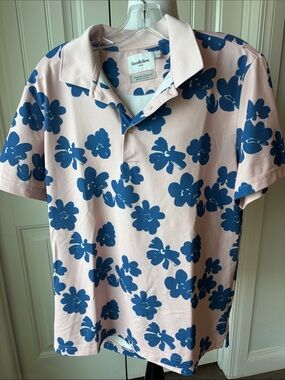⁠Goodfellow & Co Men’s Floral Print Polo Shirt Pink & Blue Size L Standard Fit